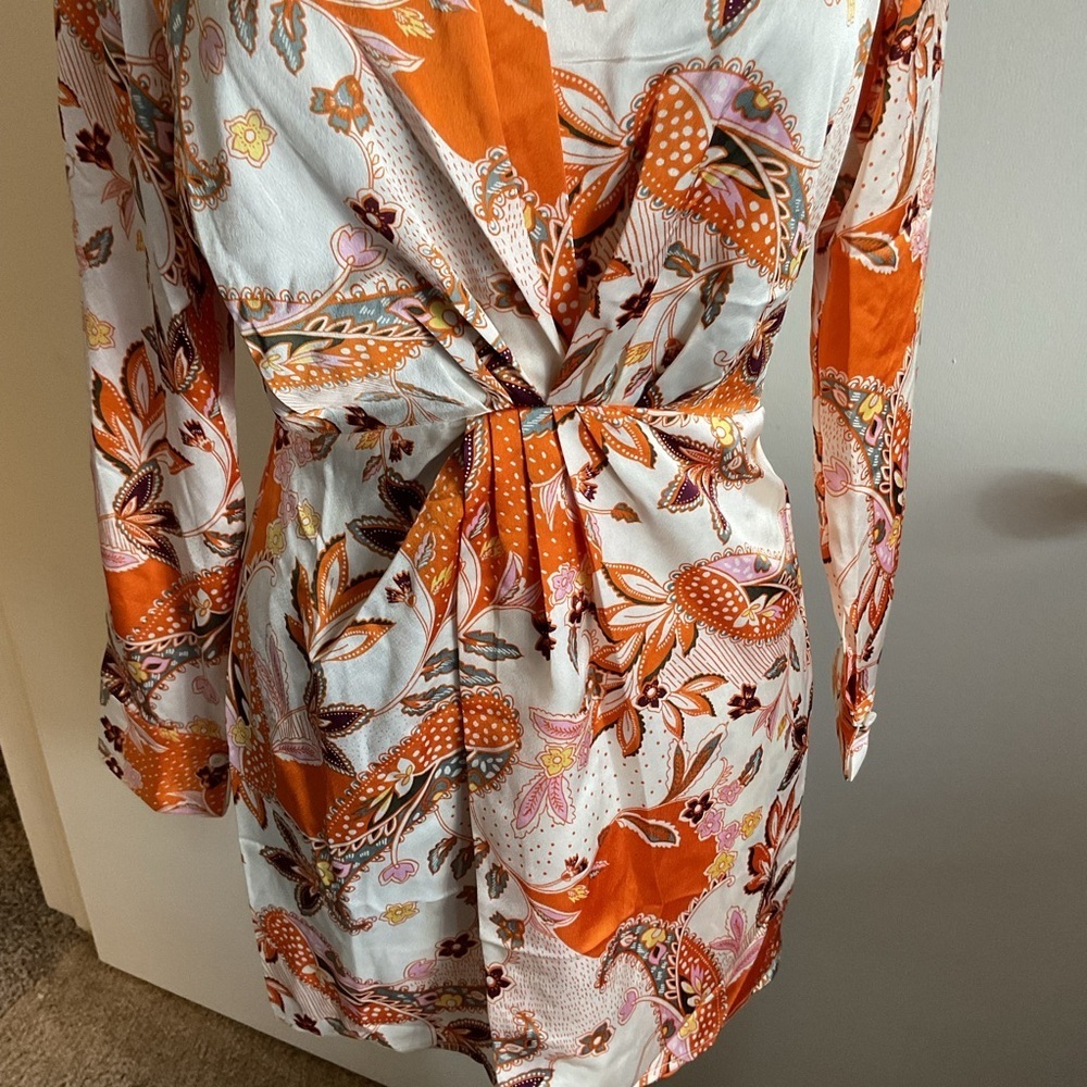 NWT Sweet Lemon Orange Floral Mini Dress Size S – Cute Long Sleeve Spring Party - Picture 4 of 8